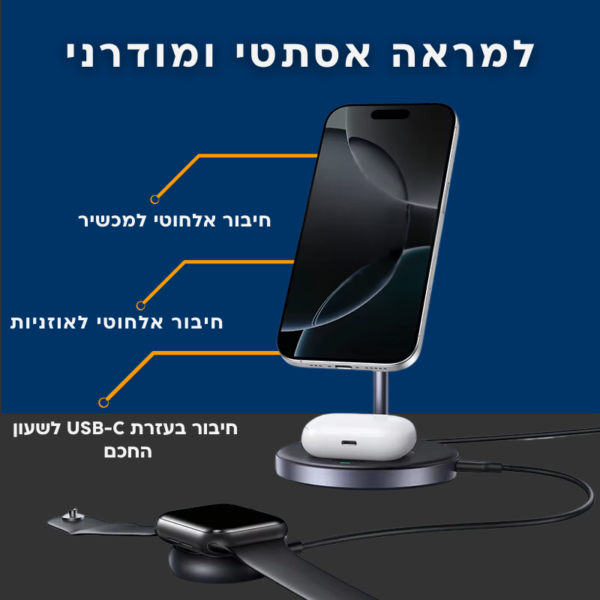 ⁦עמדת טעינה מגנטית קומפקטית לשולחן העבודה⁩ – תמונה ⁦2⁩